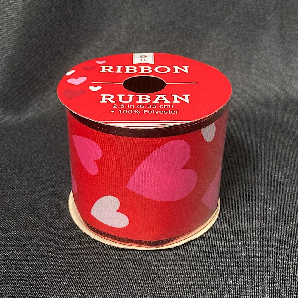 ⭐️ Red And Pink Heart Wire Edged Gift Ribbon 2.5” x 108”